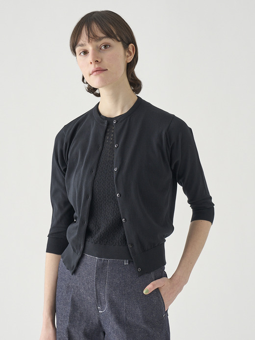 コットンクルーネック７分袖ニットカーディガン | S4901 | 30G 詳細画像 BLACK 5