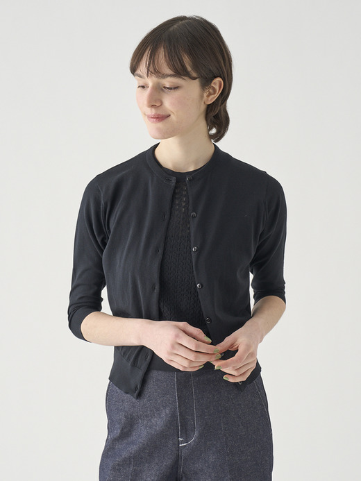 コットンクルーネック７分袖ニットカーディガン | S4901 | 30G 詳細画像 BLACK 6