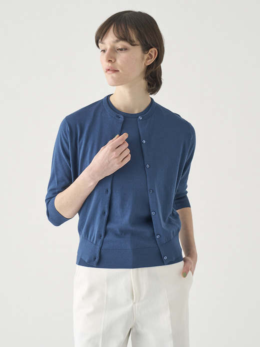 コットンクルーネック７分袖ニットカーディガン | S4901 | 30G 詳細画像 DELFT BLUE 1