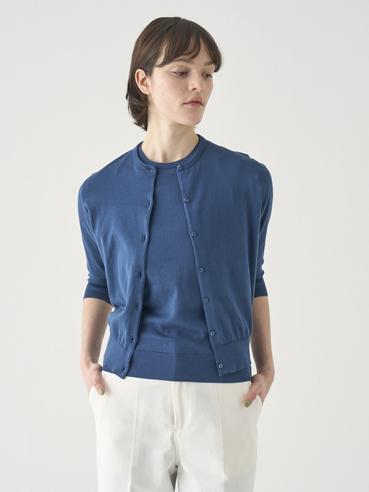 コットンクルーネック７分袖ニットカーディガン | S4901 | 30G 詳細画像 DELFT BLUE 4