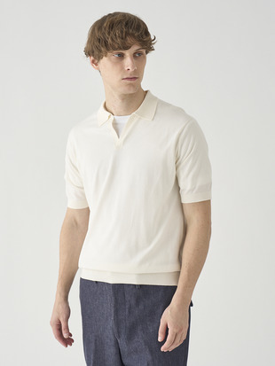 スキッパーネック半袖コットンニットプルオーバー | SYRES | 30G MODERN FIT