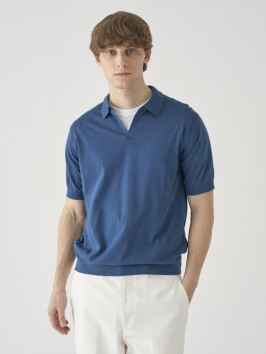 スキッパーネック半袖コットンニットプルオーバー | SYRES | 30G MODERN FIT 詳細画像 DELFT BLUE 1