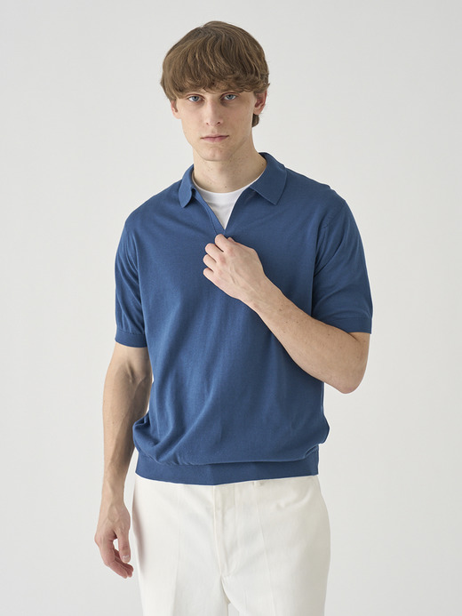 スキッパーネック半袖コットンニットプルオーバー | SYRES | 30G MODERN FIT 詳細画像 DELFT BLUE 3