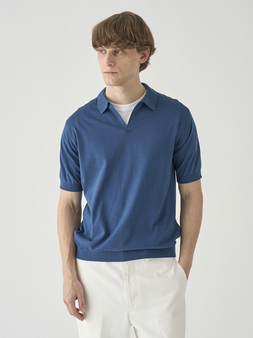 スキッパーネック半袖コットンニットプルオーバー | SYRES | 30G MODERN FIT 詳細画像 DELFT BLUE 4