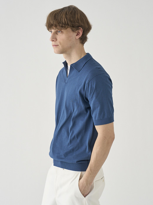 スキッパーネック半袖コットンニットプルオーバー | SYRES | 30G MODERN FIT 詳細画像 DELFT BLUE 5