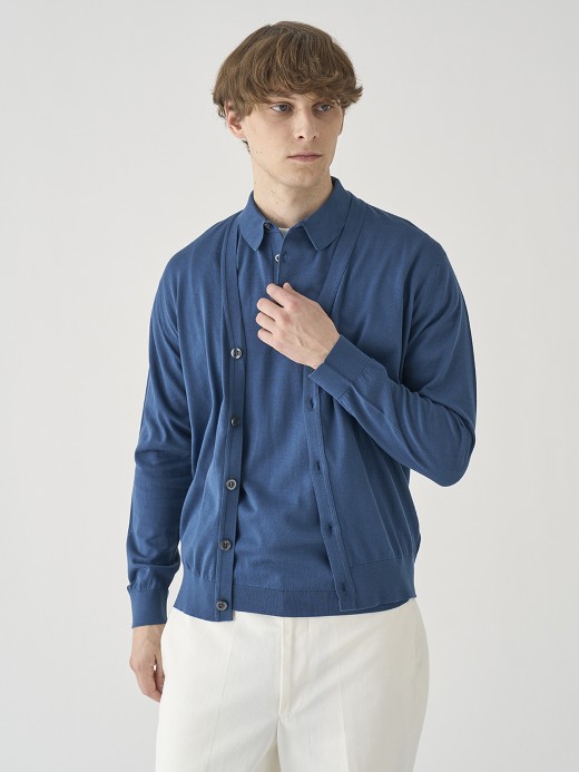 Ｖネック長袖コットンニットカーディガン | WISTING | 30G MODERN FIT 詳細画像 DELFT BLUE 1