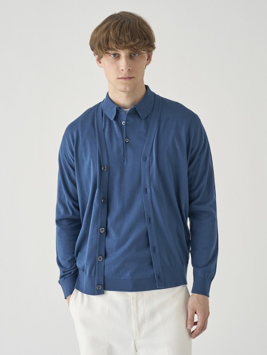 Ｖネック長袖コットンニットカーディガン | WISTING | 30G MODERN FIT 詳細画像 DELFT BLUE 2