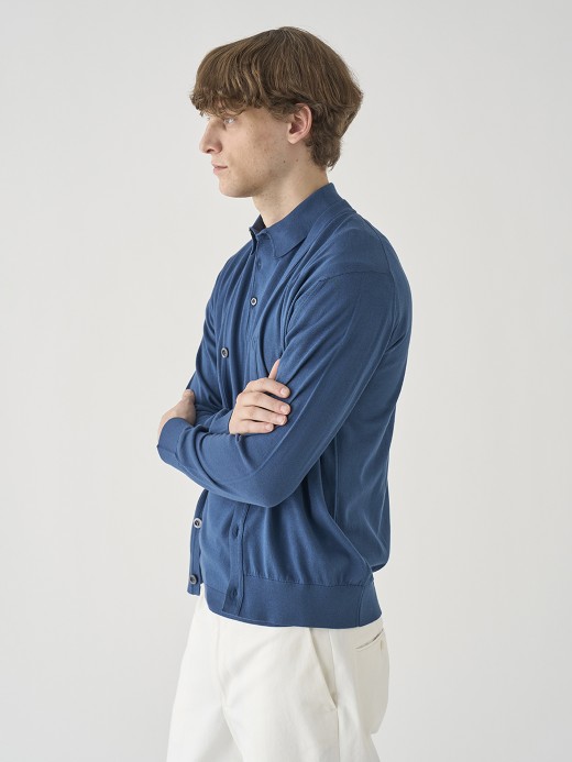 Ｖネック長袖コットンニットカーディガン | WISTING | 30G MODERN FIT 詳細画像 DELFT BLUE 3