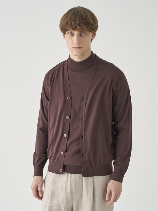 Ｖネック長袖コットンニットカーディガン | WISTING | 30G MODERN FIT 詳細画像 RAISIN 1