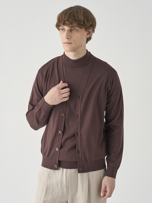 Ｖネック長袖コットンニットカーディガン | WISTING | 30G MODERN FIT 詳細画像 RAISIN 2